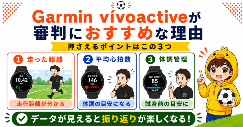 Garmin vívoactive 5がサッカー審判におすすめな理由｜走行距離・平均心拍数・体調管理を確認